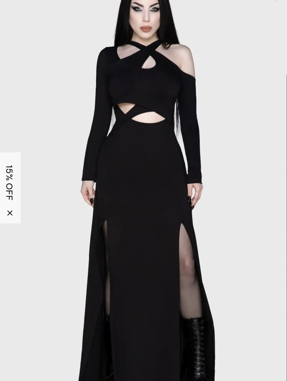 Killstar Black Long Sleeve Draped Maxi Dress